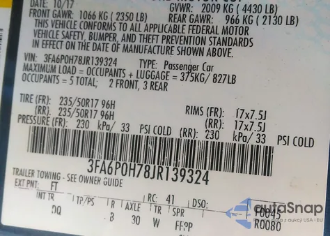 2018 Ford Fusion Se from USA, damaged, VIN 3FA6P0H78JR139324